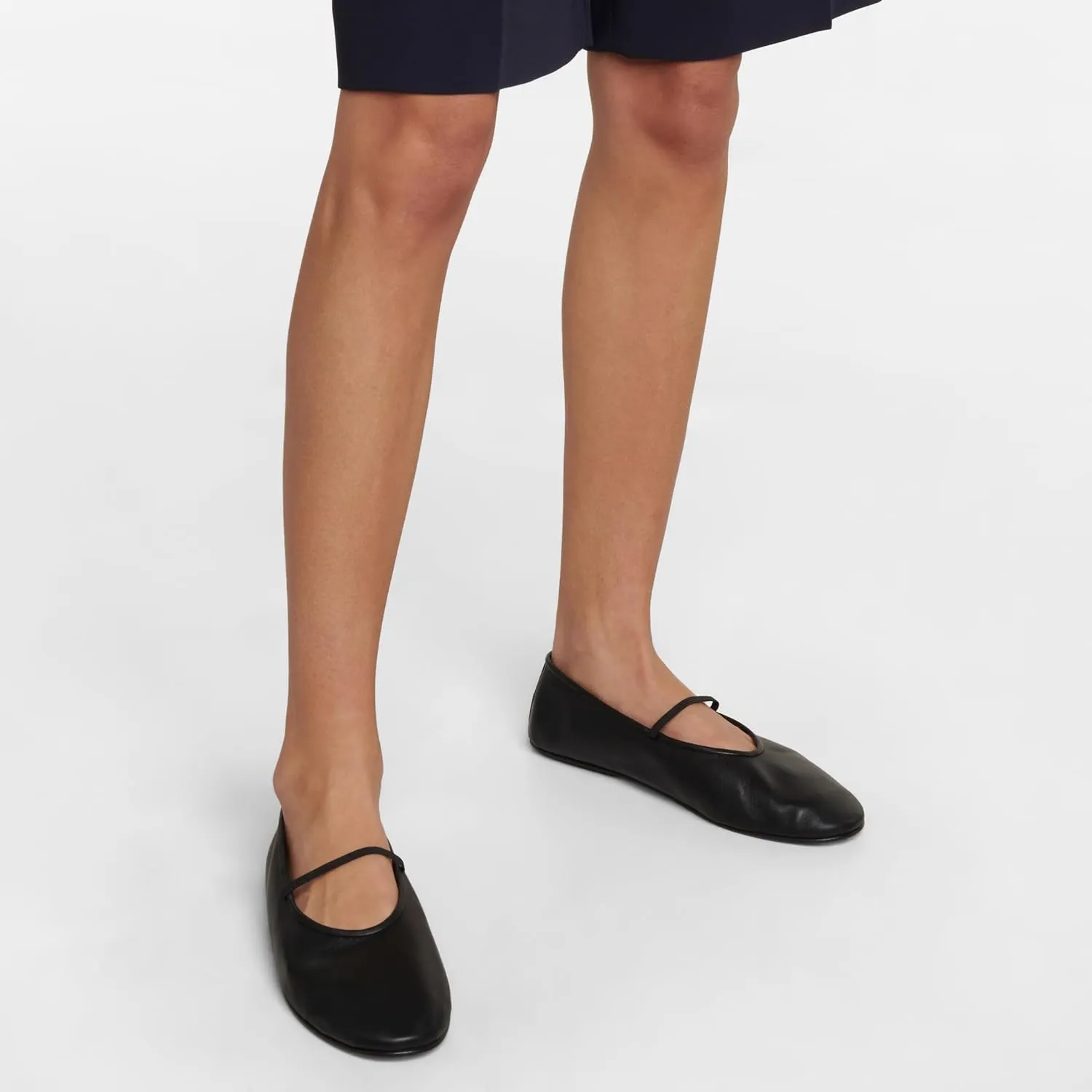 Women's Elastic Leather Ballet Flats Round-Toe Slim Strap Ballerina Shoes Comfortable Mary Jane Flat Shoe
