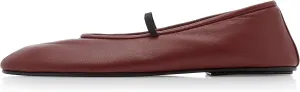 Women's Elastic Leather Ballet Flats Round-Toe Slim Strap Ballerina Shoes Comfortable Mary Jane Flat Shoe