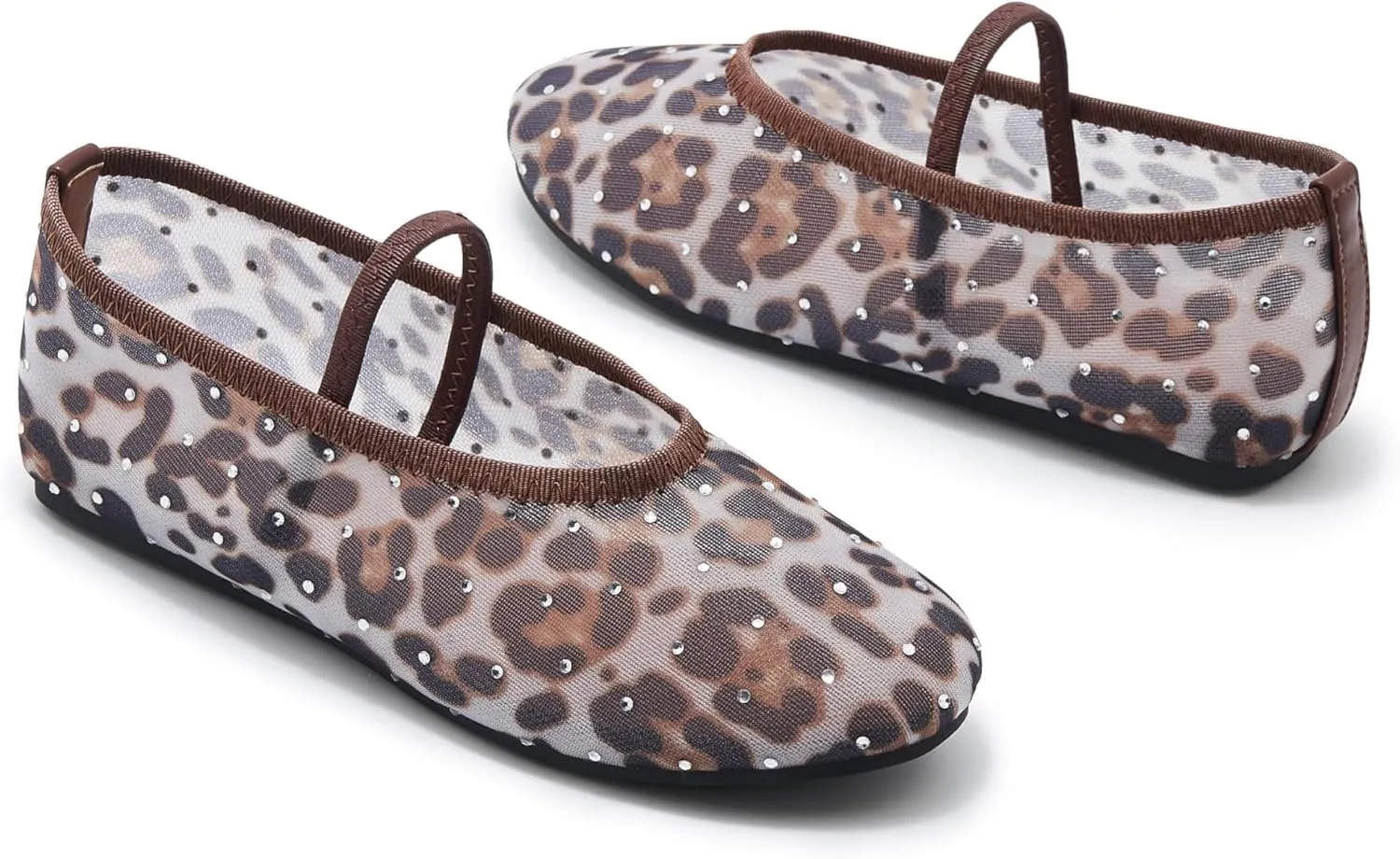 Women's Elastic Leather Ballet Flats Round-Toe Slim Strap Ballerina Shoes Comfortable Mary Jane Flat Shoe