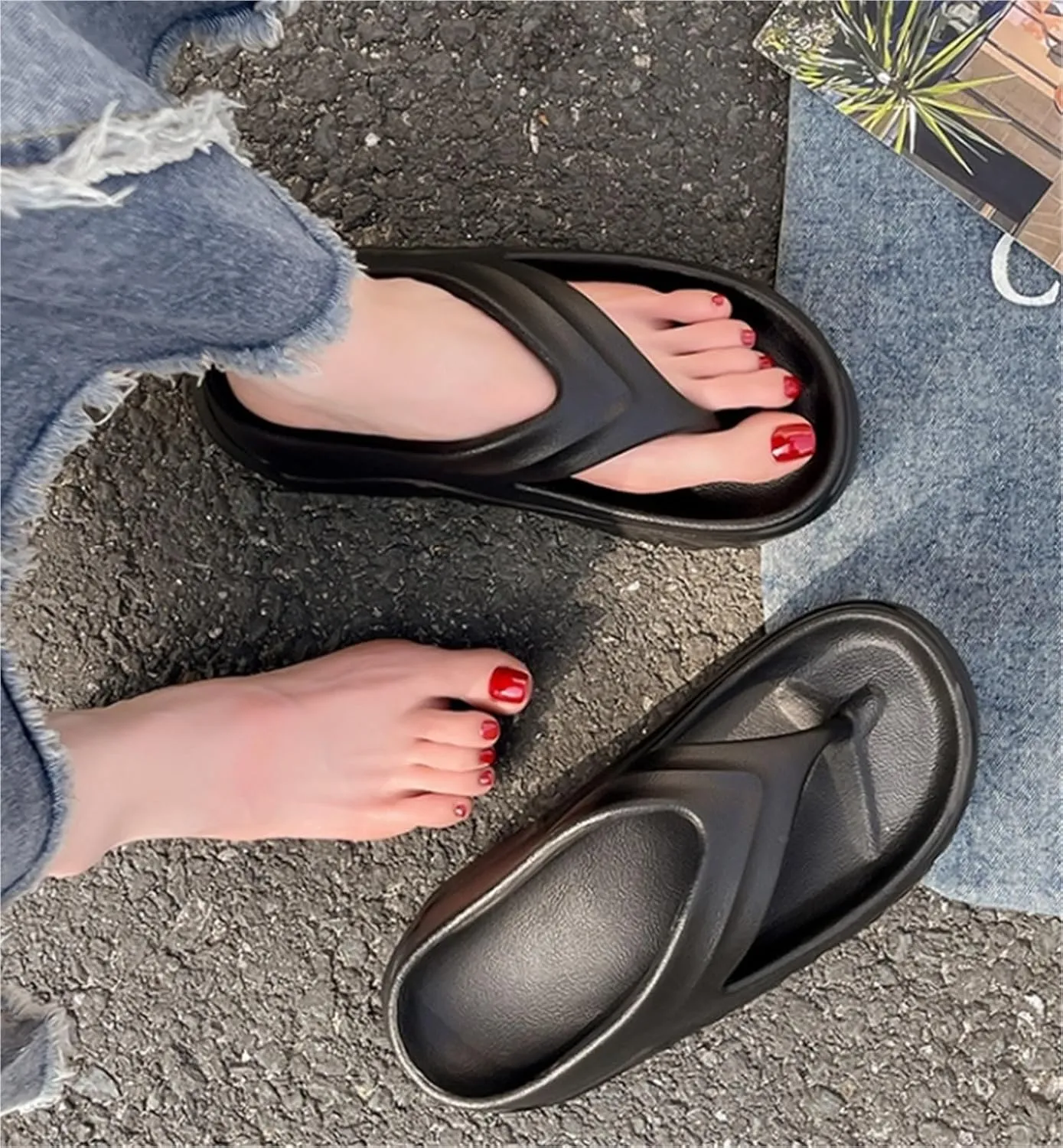 Women's EVA Platform Soft Sole Slippers Summer One Word Belt Hollow Out Backless Sandals Anti Slip Lightweight Breathable Slippers for Beach Outdoor
