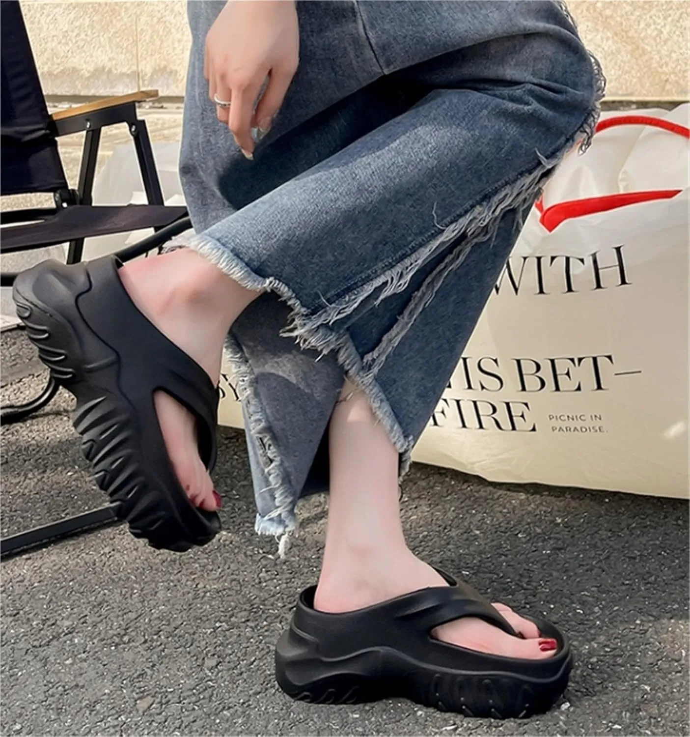 Women's EVA Platform Soft Sole Slippers Summer One Word Belt Hollow Out Backless Sandals Anti Slip Lightweight Breathable Slippers for Beach Outdoor