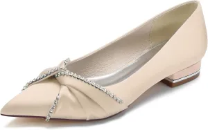 Women's Evening Prom Party Bridal Dress Shoes Bride Rhinestones Ballet Flats Pointed Toe Wedding Shoes