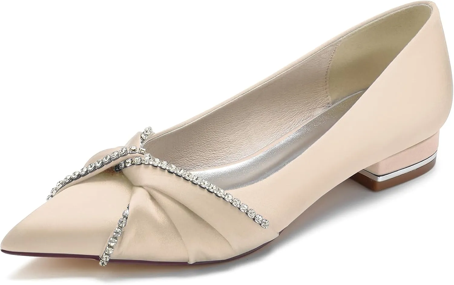 Women's Evening Prom Party Bridal Dress Shoes Bride Rhinestones Ballet Flats Pointed Toe Wedding Shoes