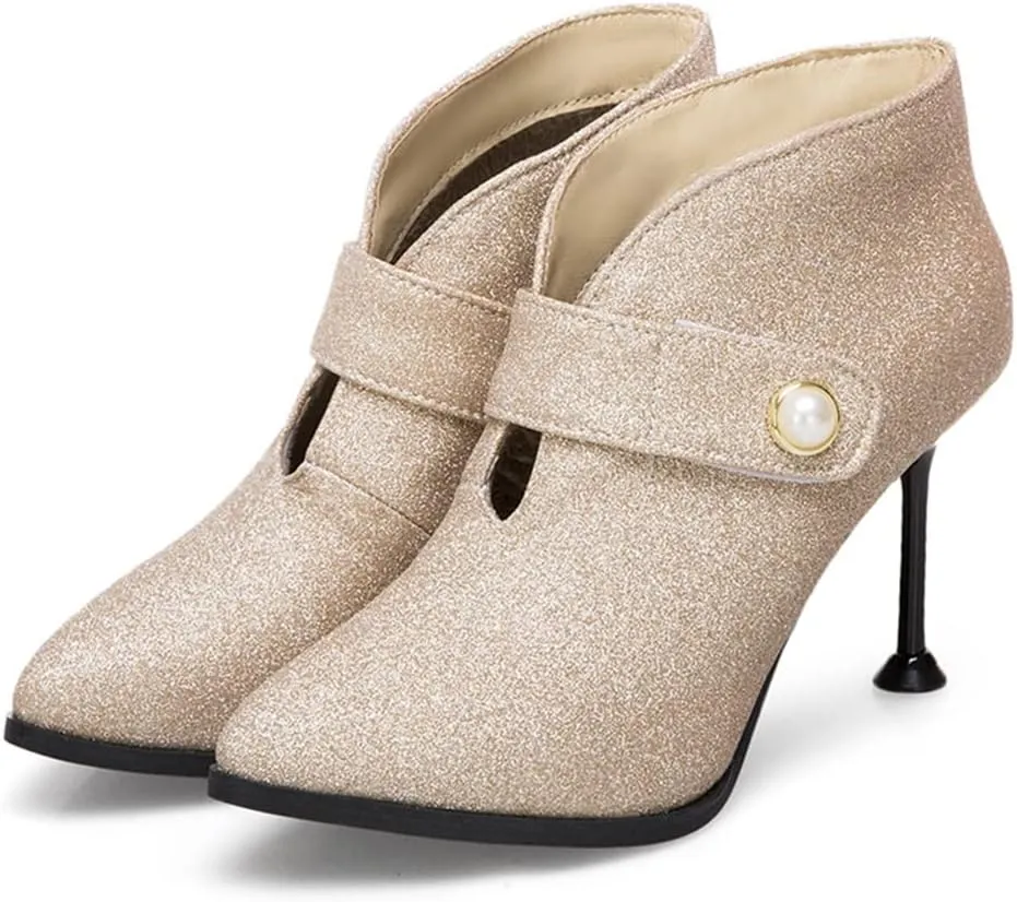 Women's Fashion Glitter Dressy Ankle Boots Pointed Toe Stilettos High Heels Elegant Short Booties