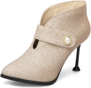Women's Fashion Glitter Dressy Ankle Boots Pointed Toe Stilettos High Heels Elegant Short Booties