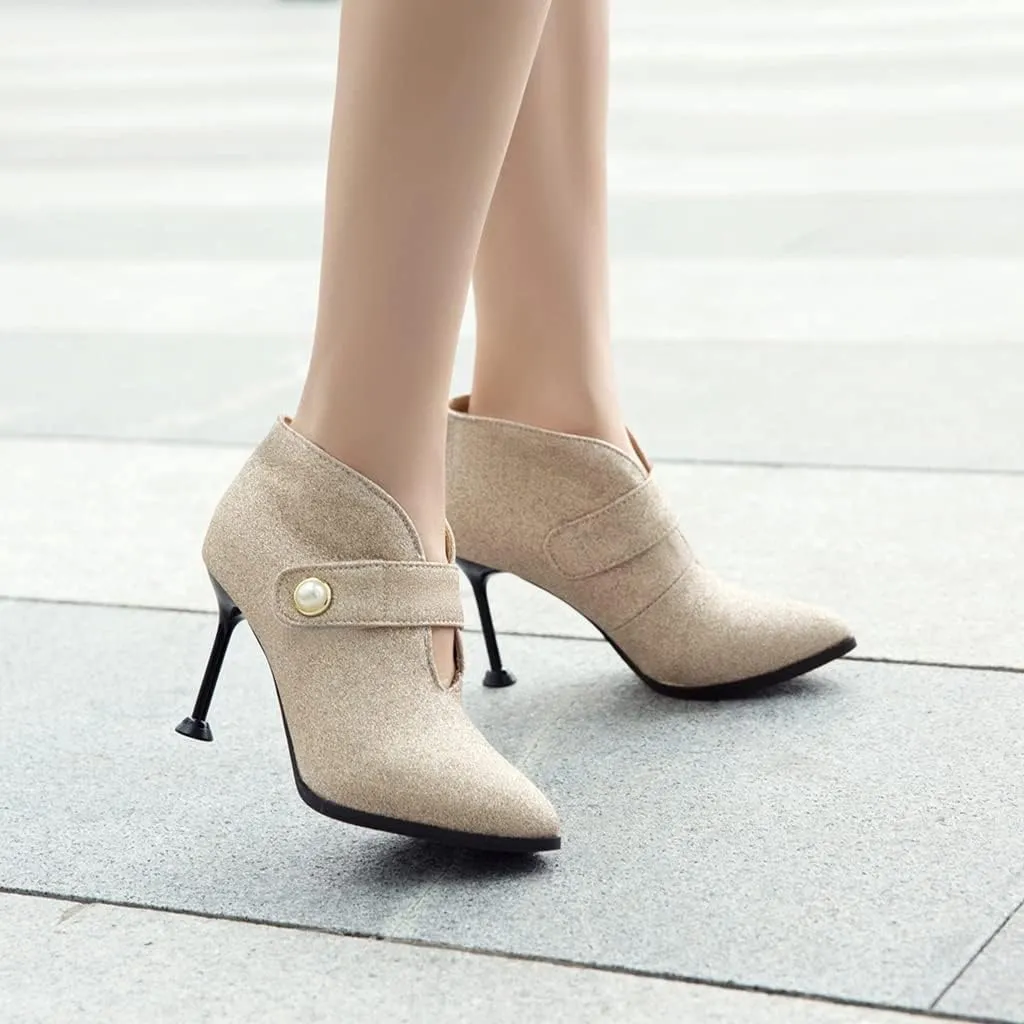 Women's Fashion Glitter Dressy Ankle Boots Pointed Toe Stilettos High Heels Elegant Short Booties