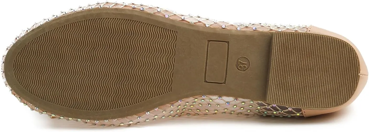 Women's Fashion Mesh Soft Mary Jane Round Toe Sparkle Flats