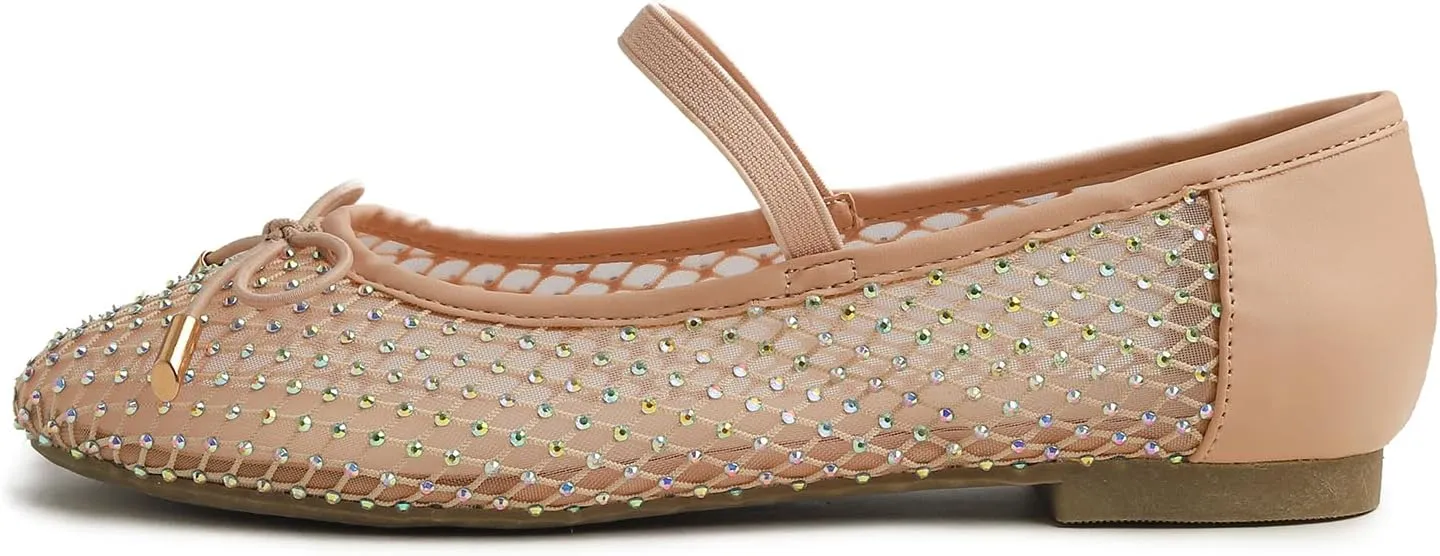 Women's Fashion Mesh Soft Mary Jane Round Toe Sparkle Flats