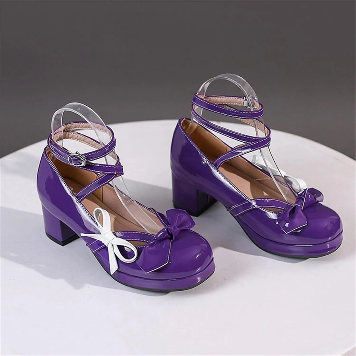 Women's Fashionable Bright Leather Lolita Bow Decorated Casual Thick Heel Sandals Women Party Sandals Low Surge 2 Womens