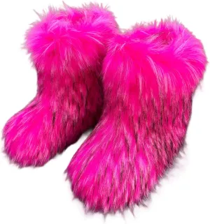 Women's Faux Fur Boots Winter Comfort Plush Snow Boots Furry Round Toe Fashion Short Snow Boots Outdoor Flats Shoes (Rose Pink,9)