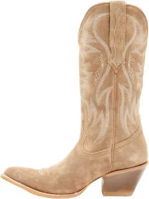 Womens Faux Suede Embroidered Cowboy Boots Pointed Toe Chunky Heel Cowboy Boots Pull On Womens Fashion Mid Calf Boots