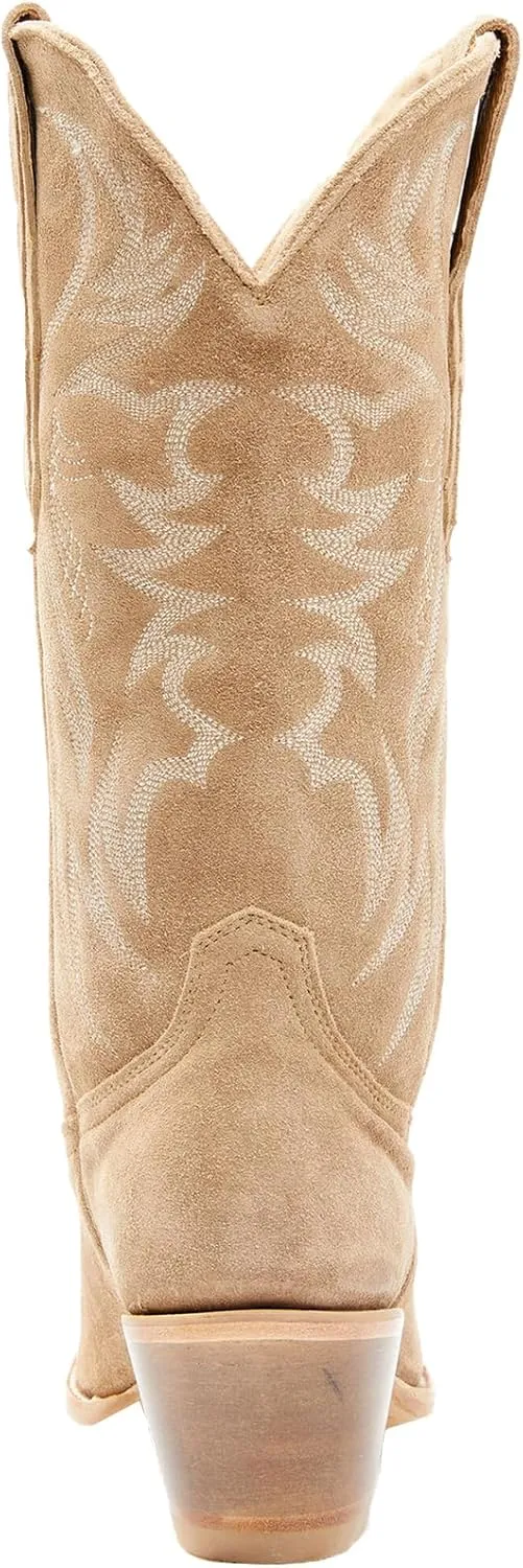 Womens Faux Suede Embroidered Cowboy Boots Pointed Toe Chunky Heel Cowboy Boots Pull On Womens Fashion Mid Calf Boots