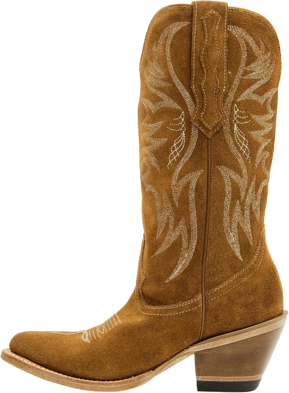 Womens Faux Suede Embroidered Cowboy Boots Pointed Toe Chunky Heel Cowboy Boots Pull On Womens Fashion Mid Calf Boots