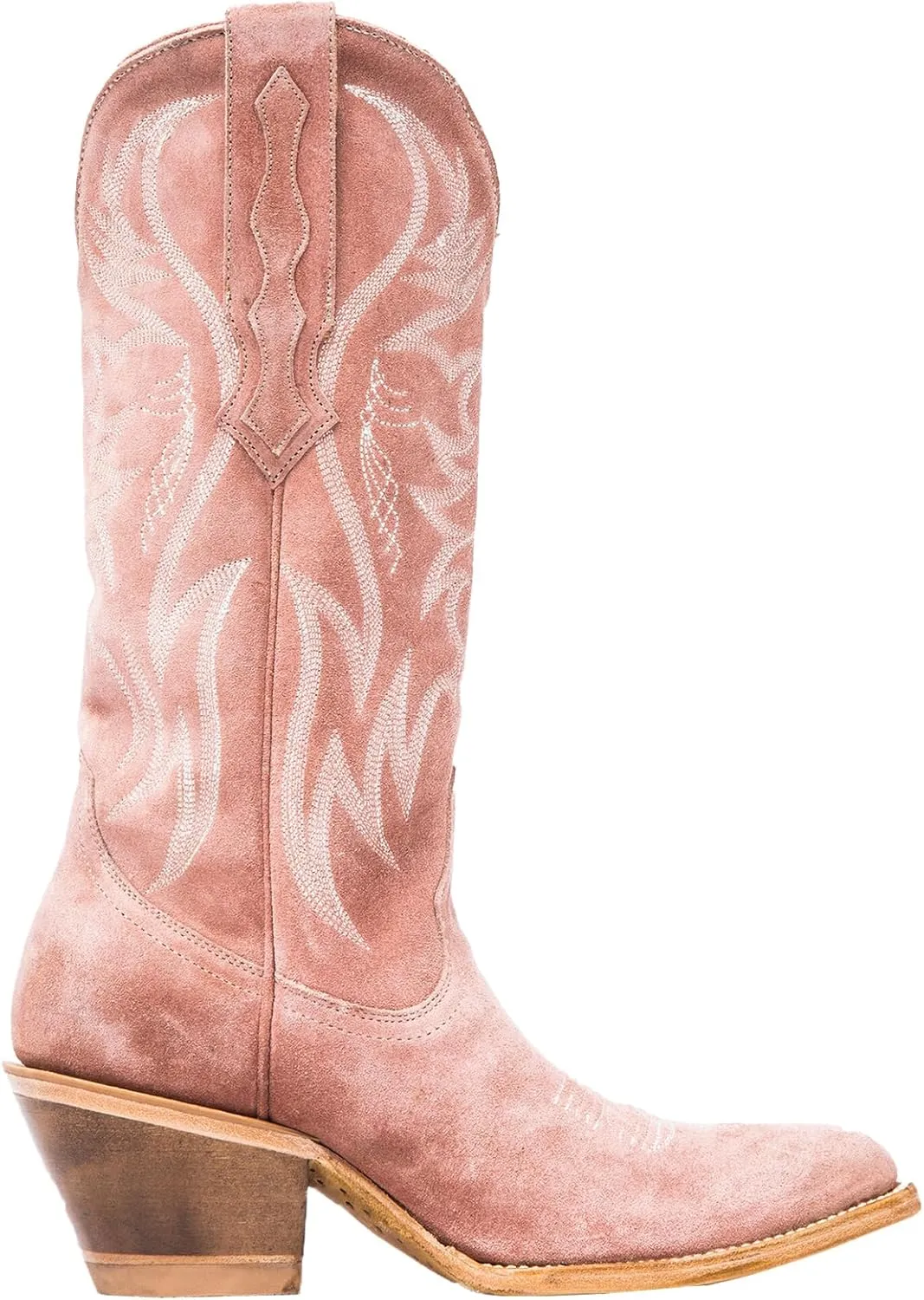Womens Faux Suede Embroidered Cowboy Boots Pointed Toe Chunky Heel Cowboy Boots Pull On Womens Fashion Mid Calf Boots