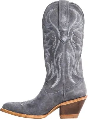 Womens Faux Suede Embroidered Cowboy Boots Pointed Toe Chunky Heel Cowboy Boots Pull On Womens Fashion Mid Calf Boots