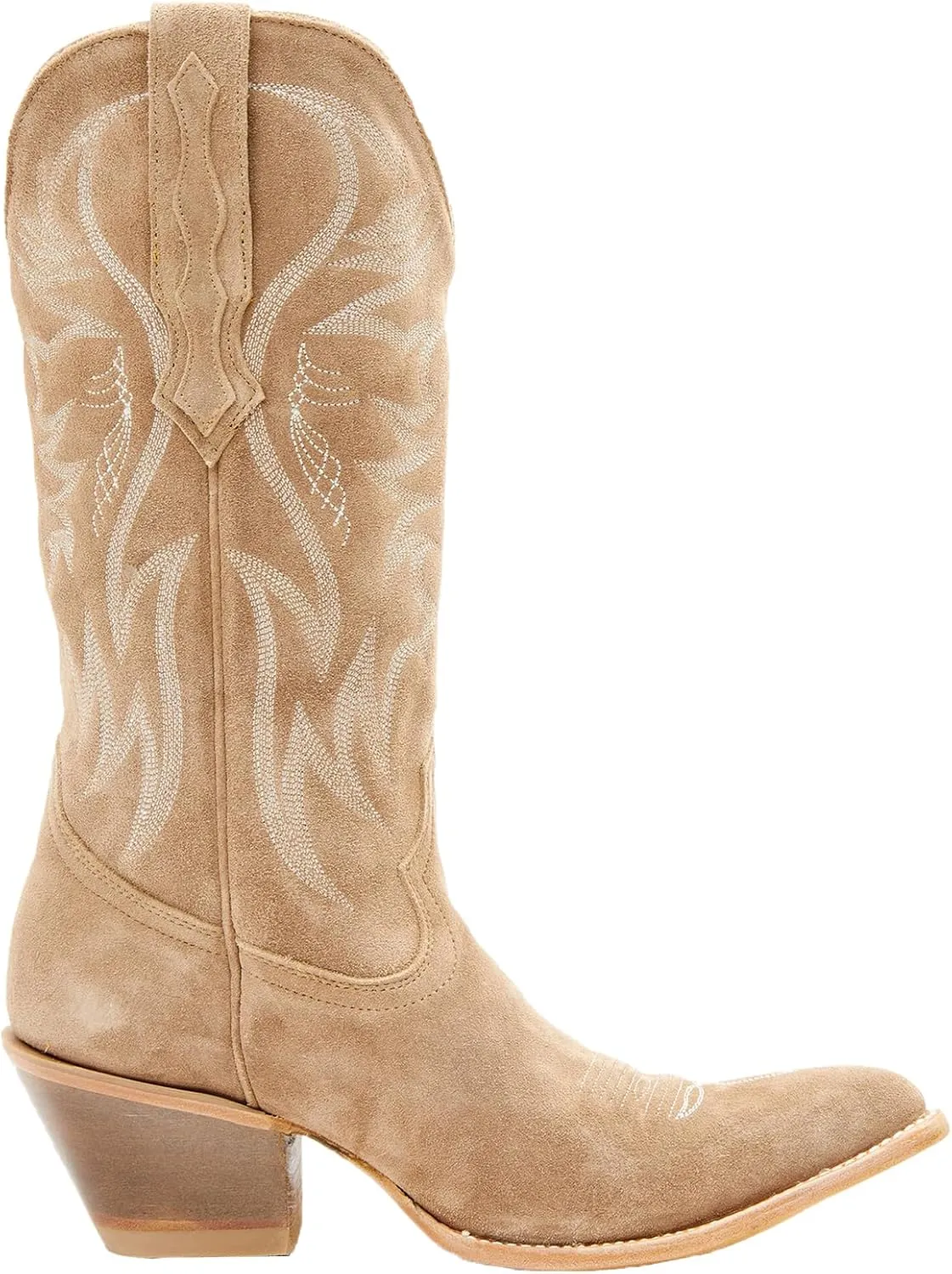 Womens Faux Suede Embroidered Cowboy Boots Pointed Toe Chunky Heel Cowboy Boots Pull On Womens Fashion Mid Calf Boots