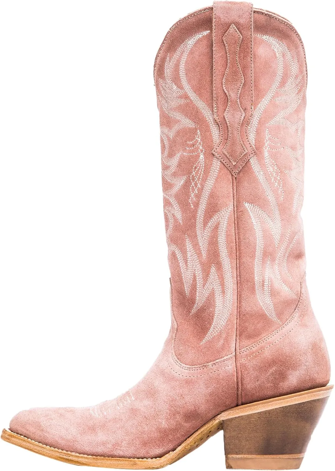 Womens Faux Suede Embroidered Cowboy Boots Pointed Toe Chunky Heel Cowboy Boots Pull On Womens Fashion Mid Calf Boots