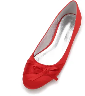 Womens Flat Bridal Slip on Shoes Closed Toe Bow Satin Bridal Bridesmaid Wedding Ballerina Pumps Shoes Sandals