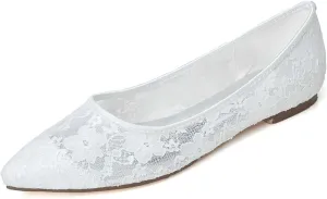 Women's Flats Cut Out Round Toe Slip On Floral Ballet Flat Comfortable Lace Flats Dressy