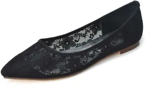 Women's Flats Cut Out Round Toe Slip On Floral Ballet Flat Comfortable Lace Flats Dressy