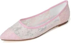 Women's Flats Cut Out Round Toe Slip On Floral Ballet Flat Comfortable Lace Flats Dressy