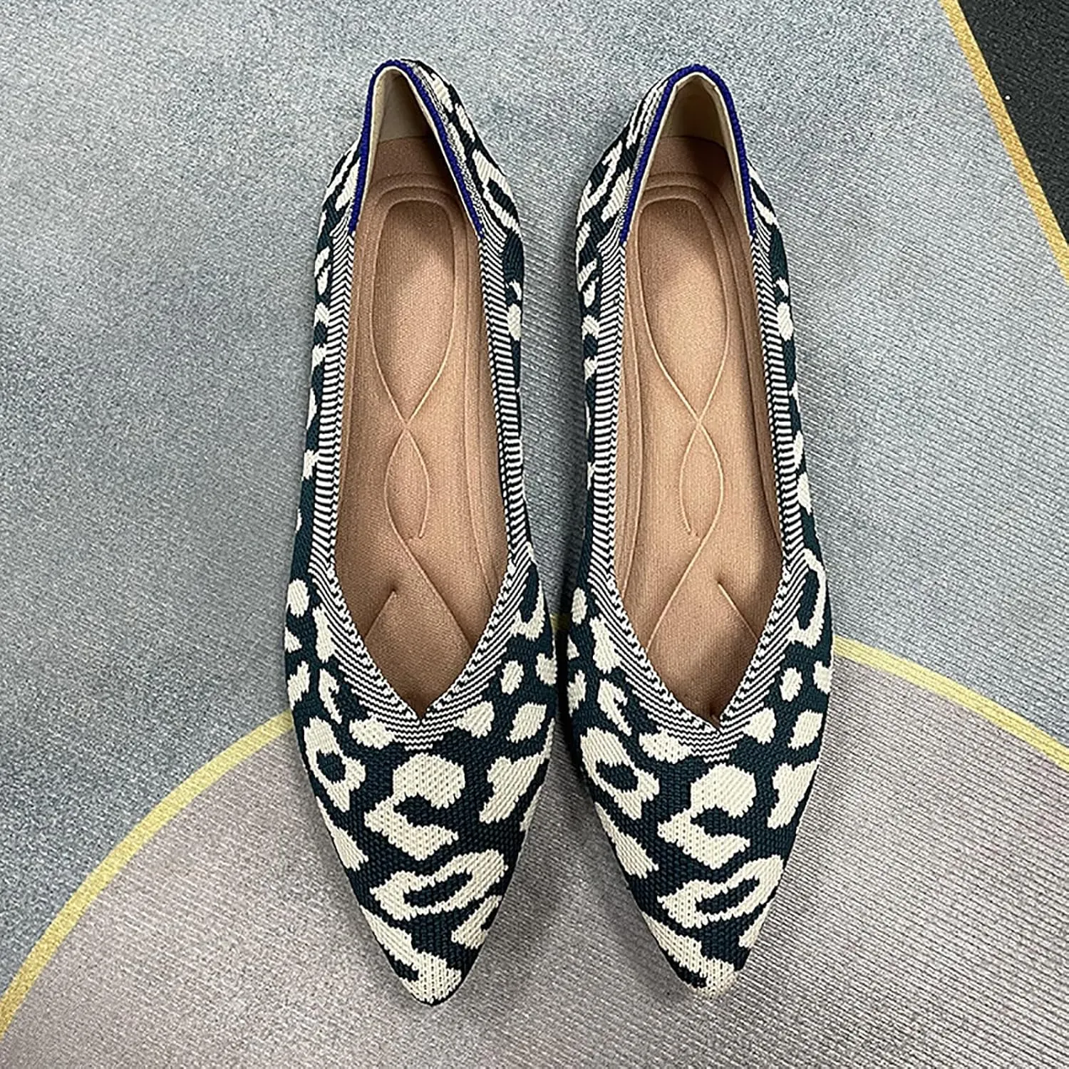 Women's Flats Shoes Pointed Toe Knit Ballet Comfortable Dressy Slip On Flat Classic Ballet Office Work Shoes
