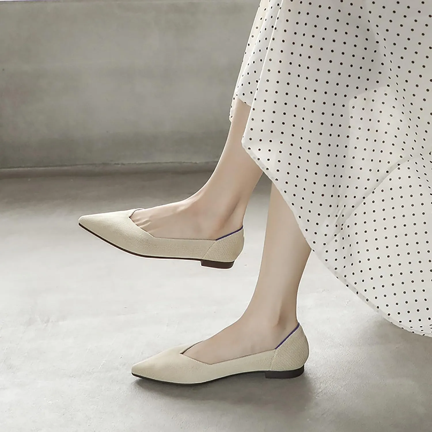 Women's Flats Shoes Pointed Toe Knit Ballet Comfortable Dressy Slip On Flat Classic Ballet Office Work Shoes