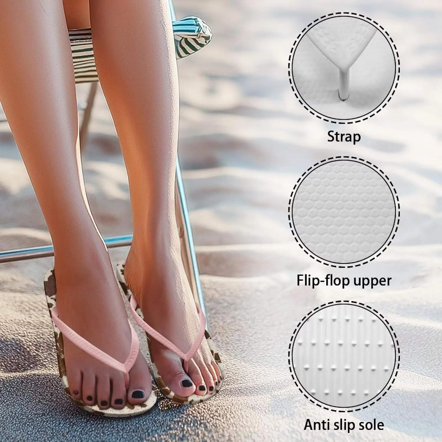 Women's Flip Flops Sandals, Lightweight Beach Pink Thong Sandals, Casual Shower & Pool Slides
