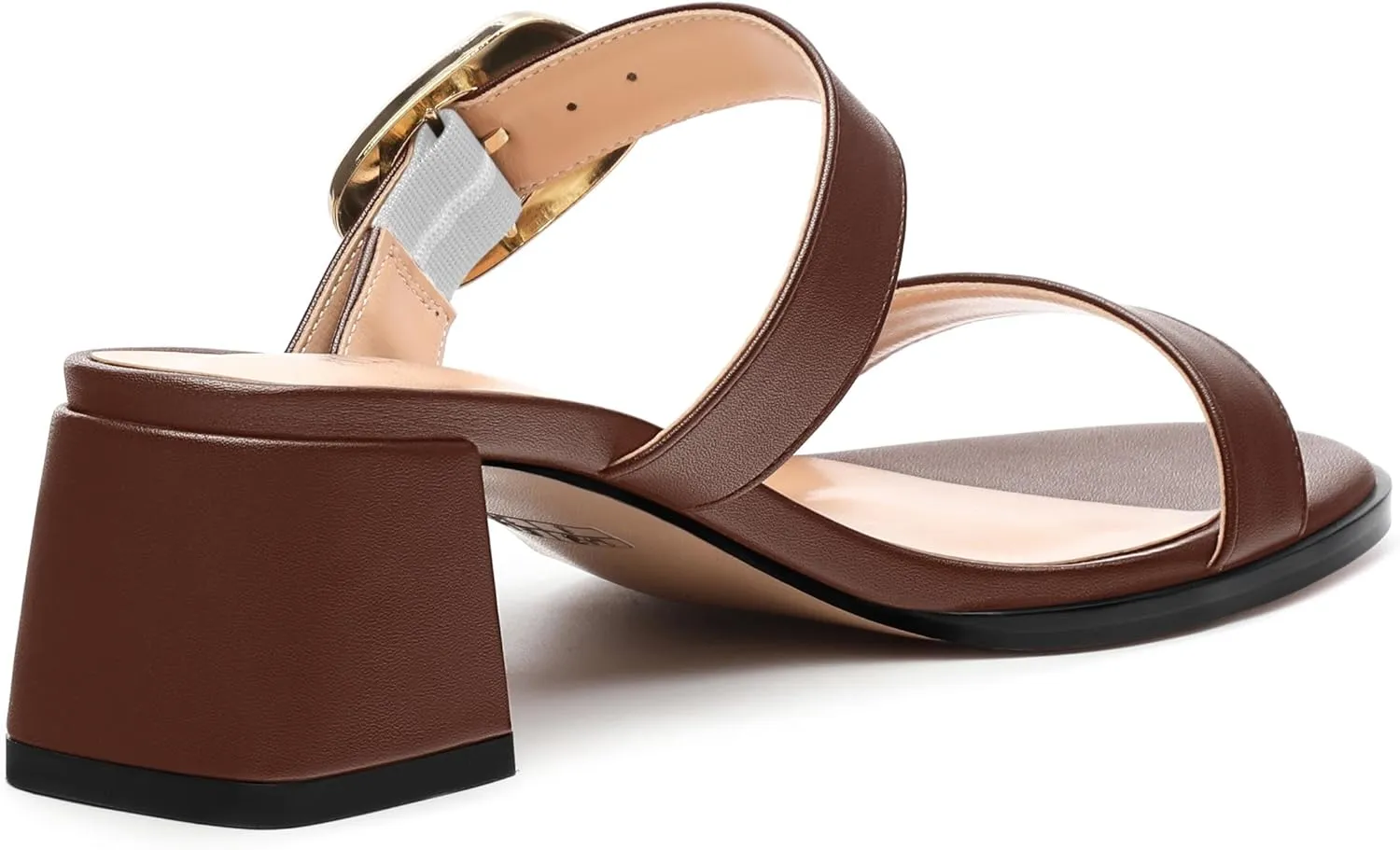 Womens Heeled Sandals, Round Open Toe Low Heels, Fashion Buckle Slip On Solid Matte Sandals 2 inch