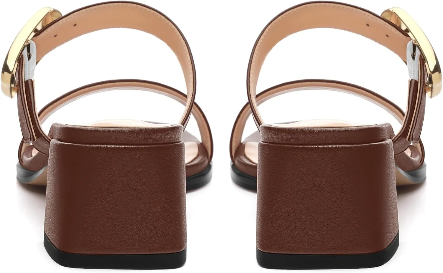 Womens Heeled Sandals, Round Open Toe Low Heels, Fashion Buckle Slip On Solid Matte Sandals 2 inch