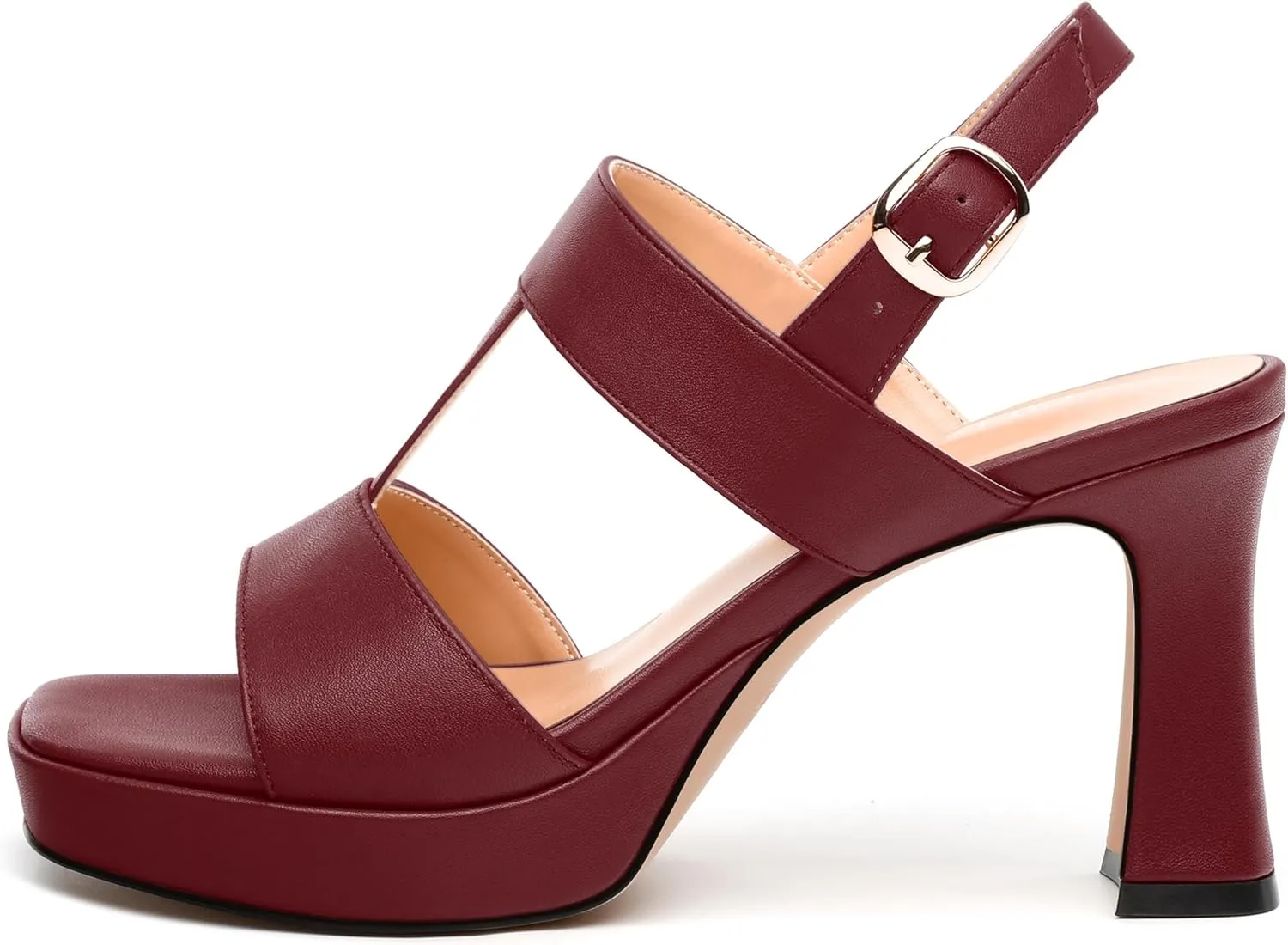 Women's Heeled Sandals, Square Toe Ankle Strap Buckle Platform Sandals, Fashion Platform High Heels for Women