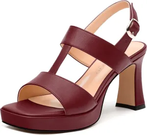 Women's Heeled Sandals, Square Toe Ankle Strap Buckle Platform Sandals, Fashion Platform High Heels for Women