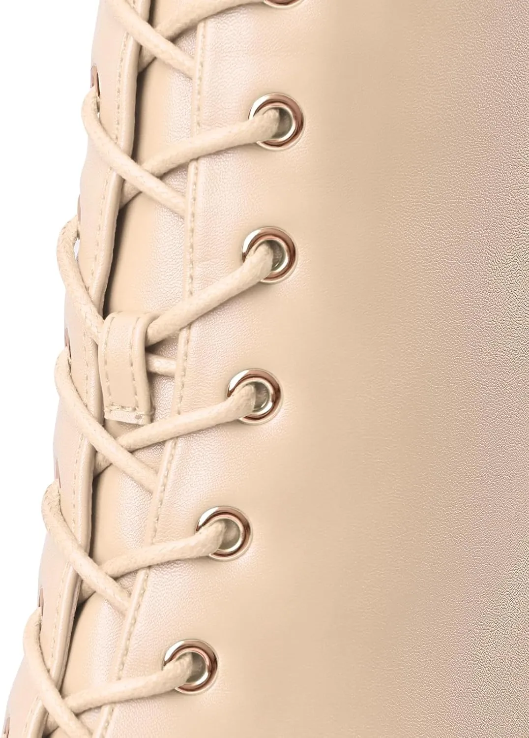 Women's High Chunky Heel Platform Knee High Boots Fashion Leather Lace Up Heeled Long Boots Wide Calf