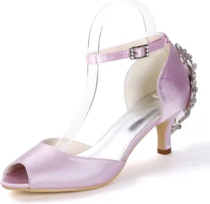 Women's High Heel & Kitten Heel Buckle Shoes - Rhinestone Accented, Open Toe Pumps | Perfect for Parties, Weddings & as Gifts