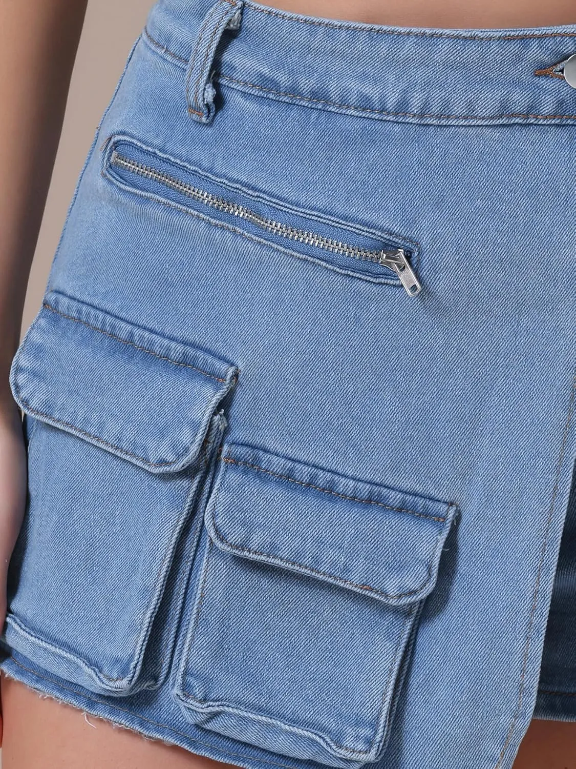Women's Jean Skort High Waisted Western Summer Asymmetrical Denim Cargo Skirt Shorts
