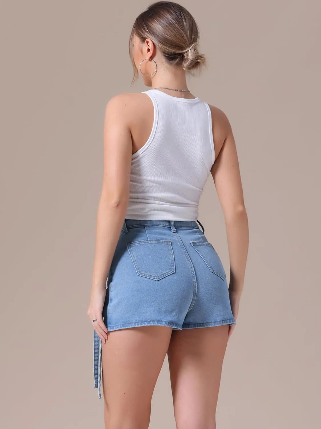 Women's Jean Skort High Waisted Western Summer Asymmetrical Denim Cargo Skirt Shorts