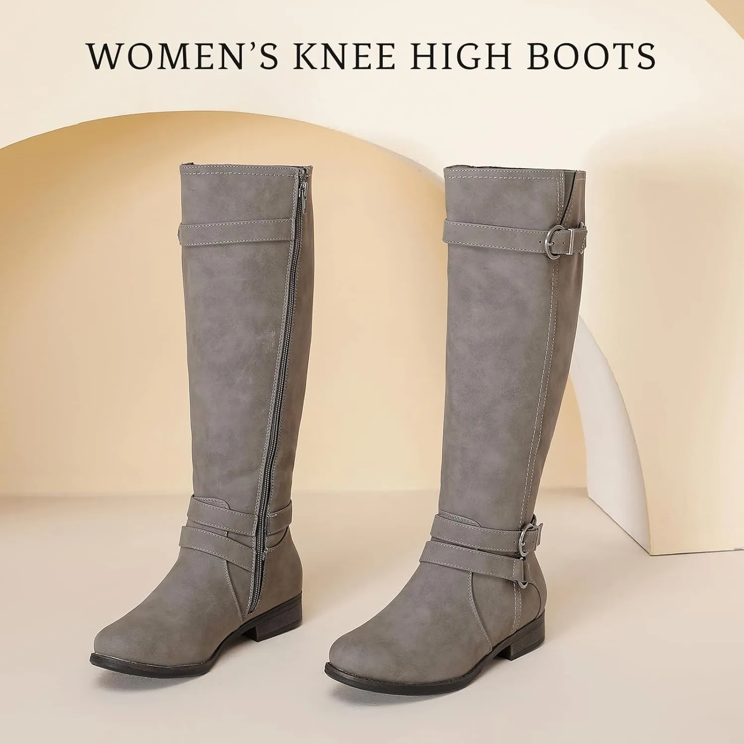 Women's Knee High Boots - Stylish and Comfortable Round Toe Tall Riding Combat Boots with Side Zipper Closure for Fall and Winter Wear For Women