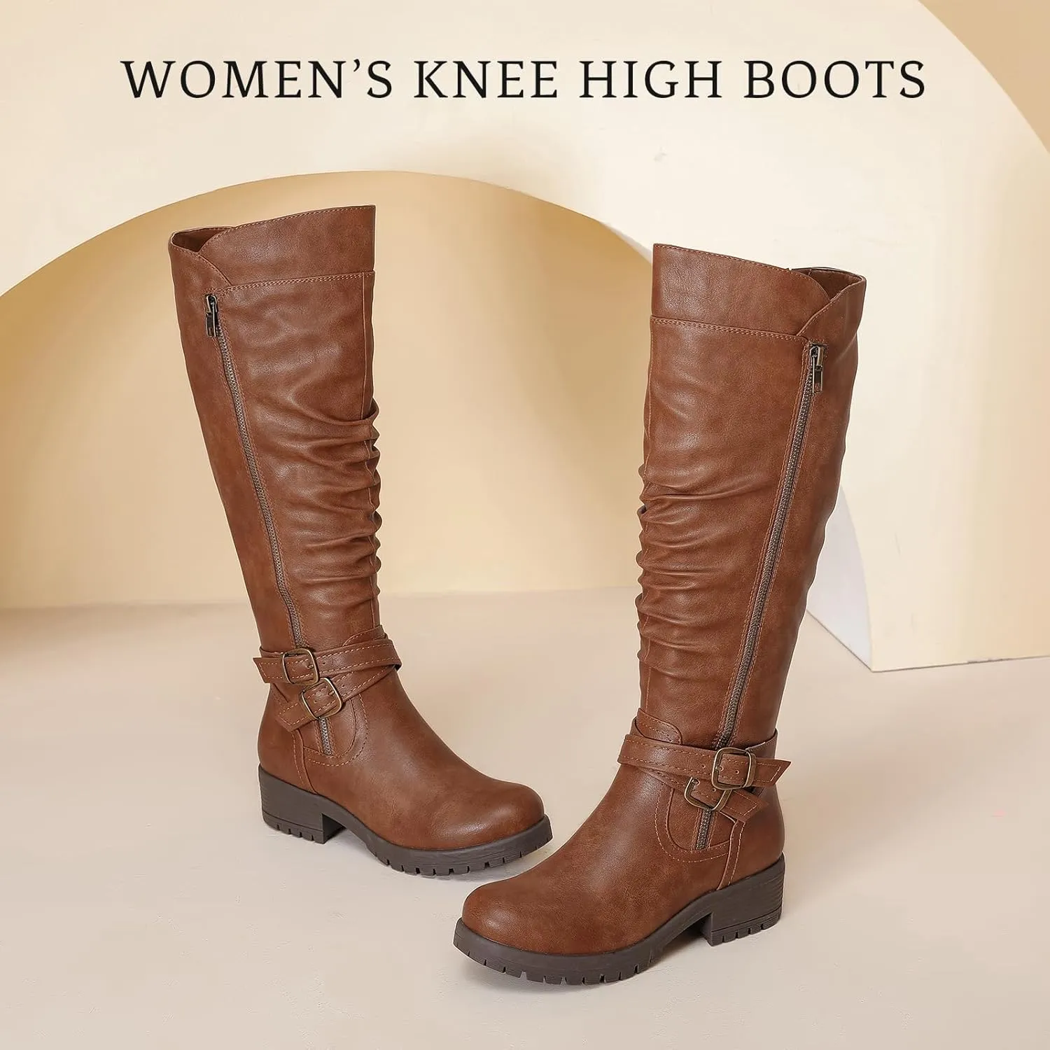 Women's Knee High Boots - Stylish and Comfortable Round Toe Tall Riding Combat Boots with Side Zipper Closure for Fall and Winter Wear For Women
