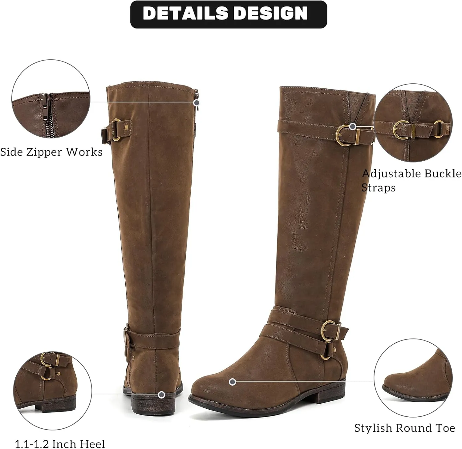 Women's Knee High Boots - Stylish and Comfortable Round Toe Tall Riding Combat Boots with Side Zipper Closure for Fall and Winter Wear For Women