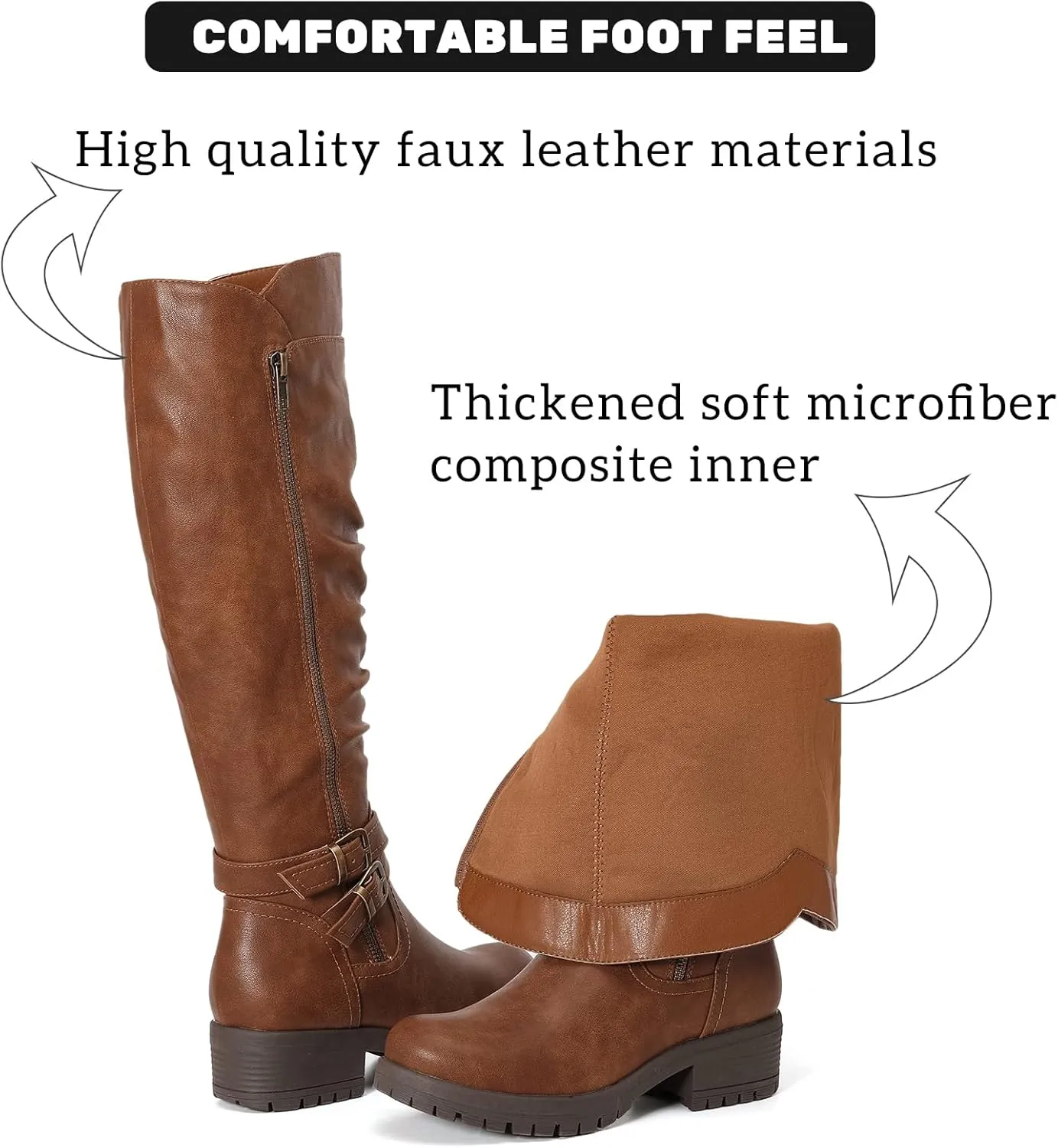 Women's Knee High Boots - Stylish and Comfortable Round Toe Tall Riding Combat Boots with Side Zipper Closure for Fall and Winter Wear For Women