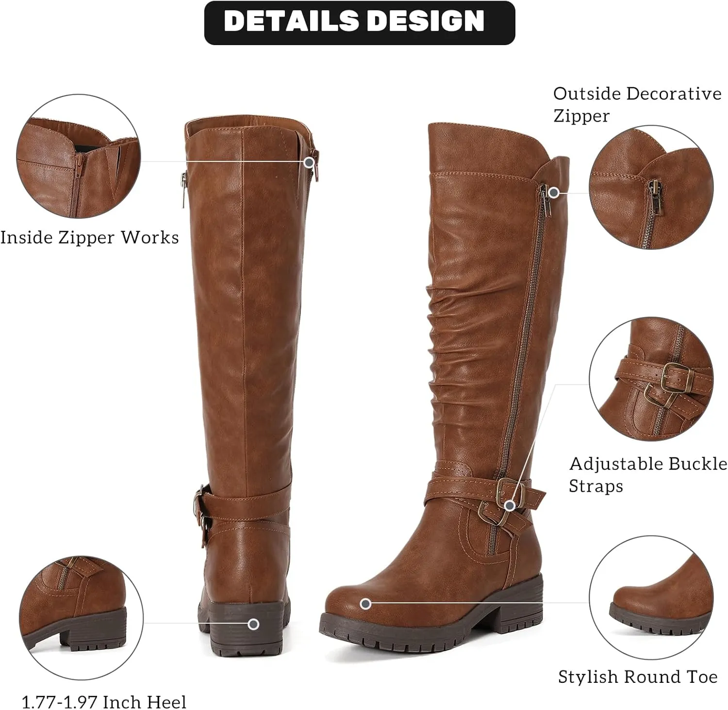 Women's Knee High Boots - Stylish and Comfortable Round Toe Tall Riding Combat Boots with Side Zipper Closure for Fall and Winter Wear For Women