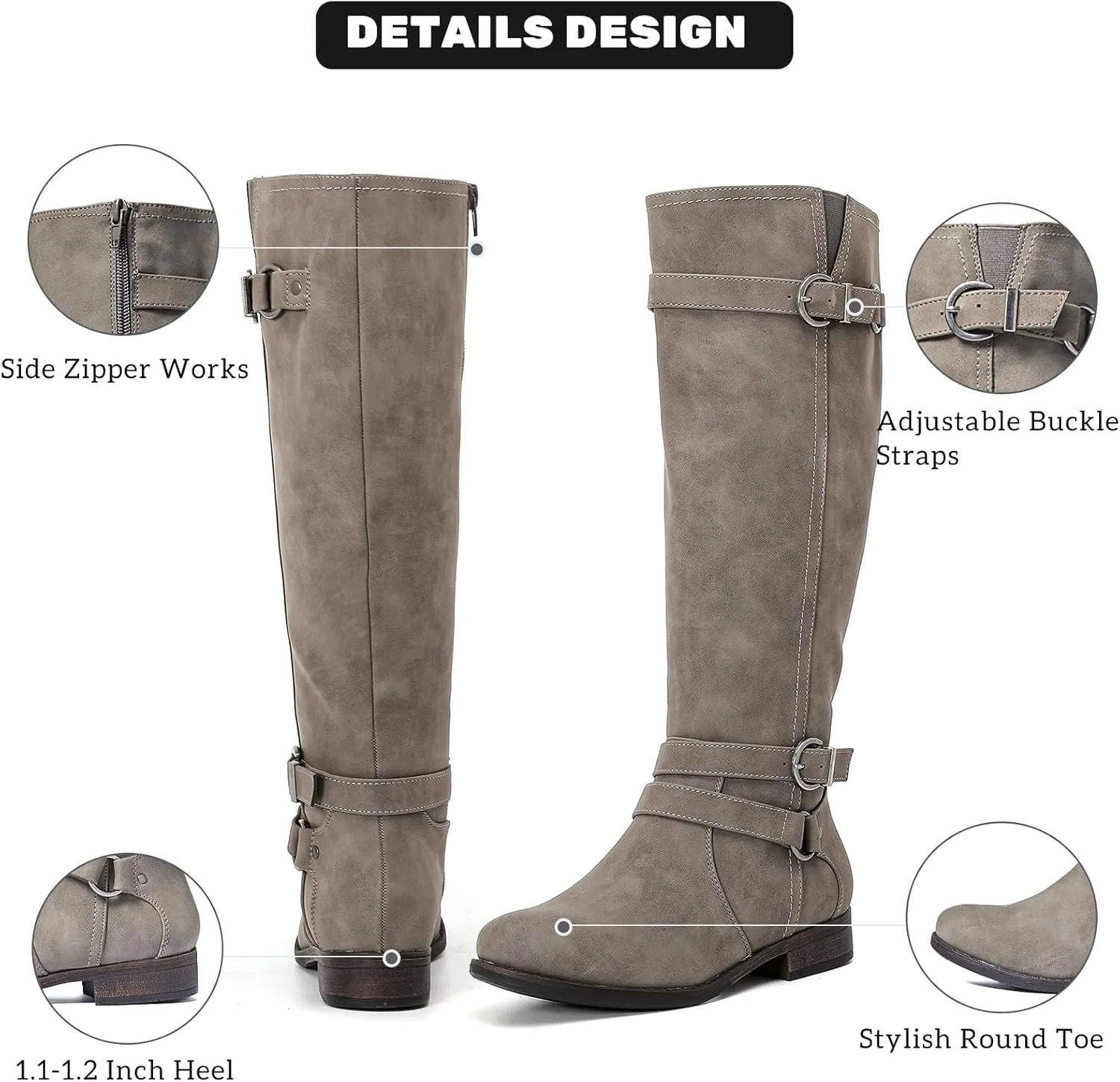 Women's Knee High Boots - Stylish and Comfortable Round Toe Tall Riding Combat Boots with Side Zipper Closure for Fall and Winter Wear For Women