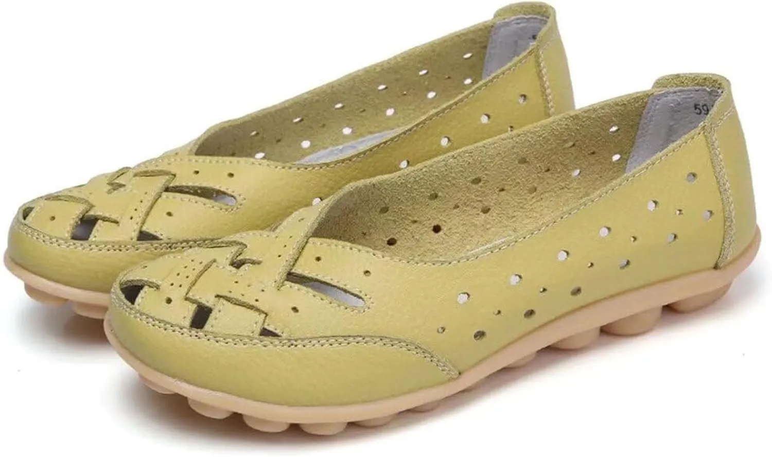 Womens Leather Loafers Hollow Out Breathable Soft Flats Slip on Casual Sandals Lightweight Round Toe Fashion Summer Sandals Comfortable Driving Walking Shoes