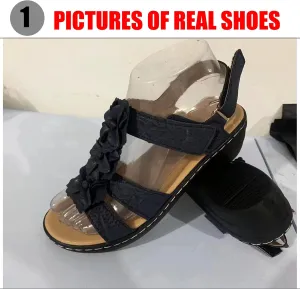Womens Libiyi Vintage Flowers Fish Mouth Sandals with Orthopedic Arch-Support Wedge Platform Bohemian Adjustable Ankle Strap Casual Sandals