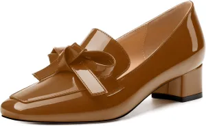Womens Loafer with Heel, Comfortable Chunky Heels for Women, Loafers Shoes with Bowknot Womens Bunion Dress Shoes