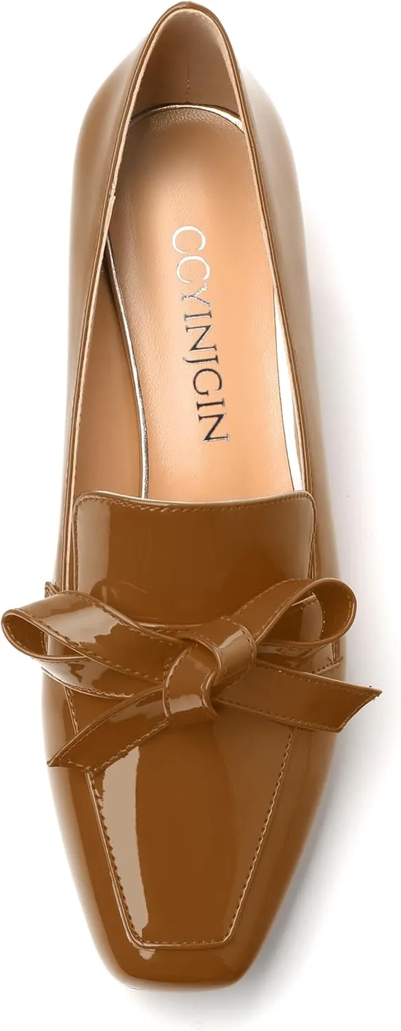 Womens Loafer with Heel, Comfortable Chunky Heels for Women, Loafers Shoes with Bowknot Womens Bunion Dress Shoes