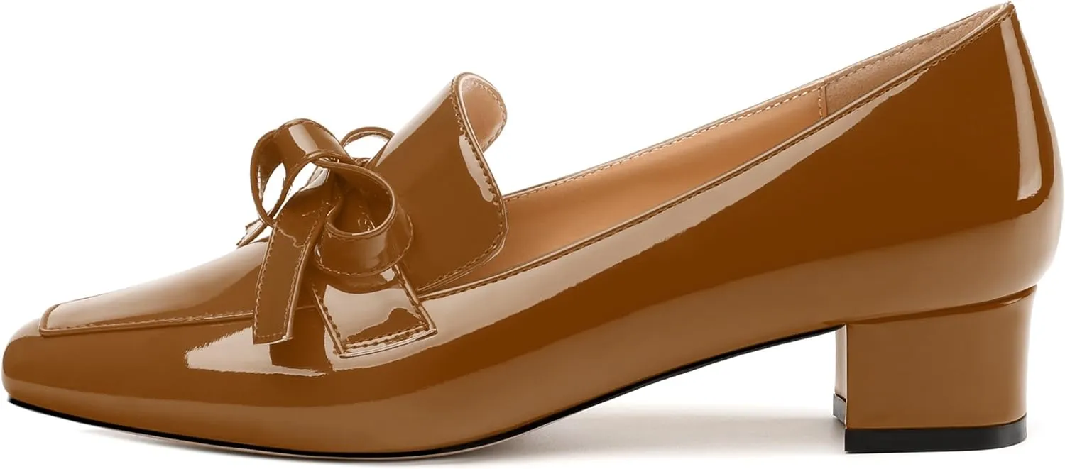Womens Loafer with Heel, Comfortable Chunky Heels for Women, Loafers Shoes with Bowknot Womens Bunion Dress Shoes