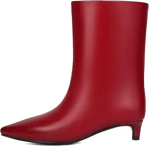 Women's Mid Calf Boots Wide Calf Kitten Heel Pointed Toe Pull On Low Heel Fall Boots