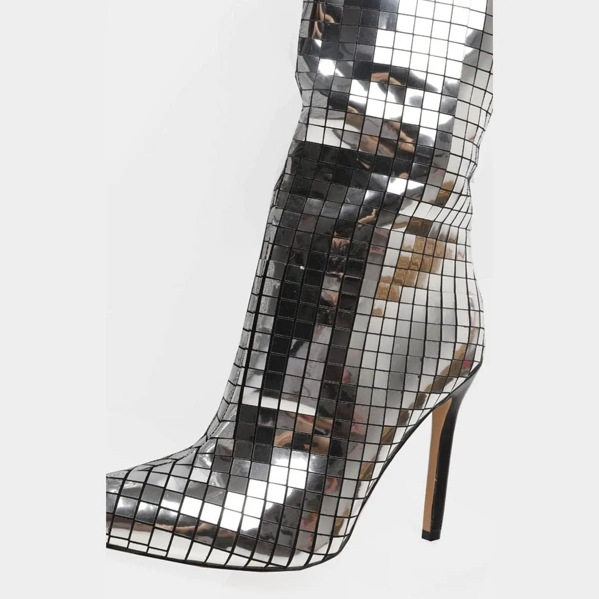 Women's Mirror Leather Knee High Boots Sexy Pointed Toe Stiletto Heel Shiny Long Boot Party Dress Shoes
