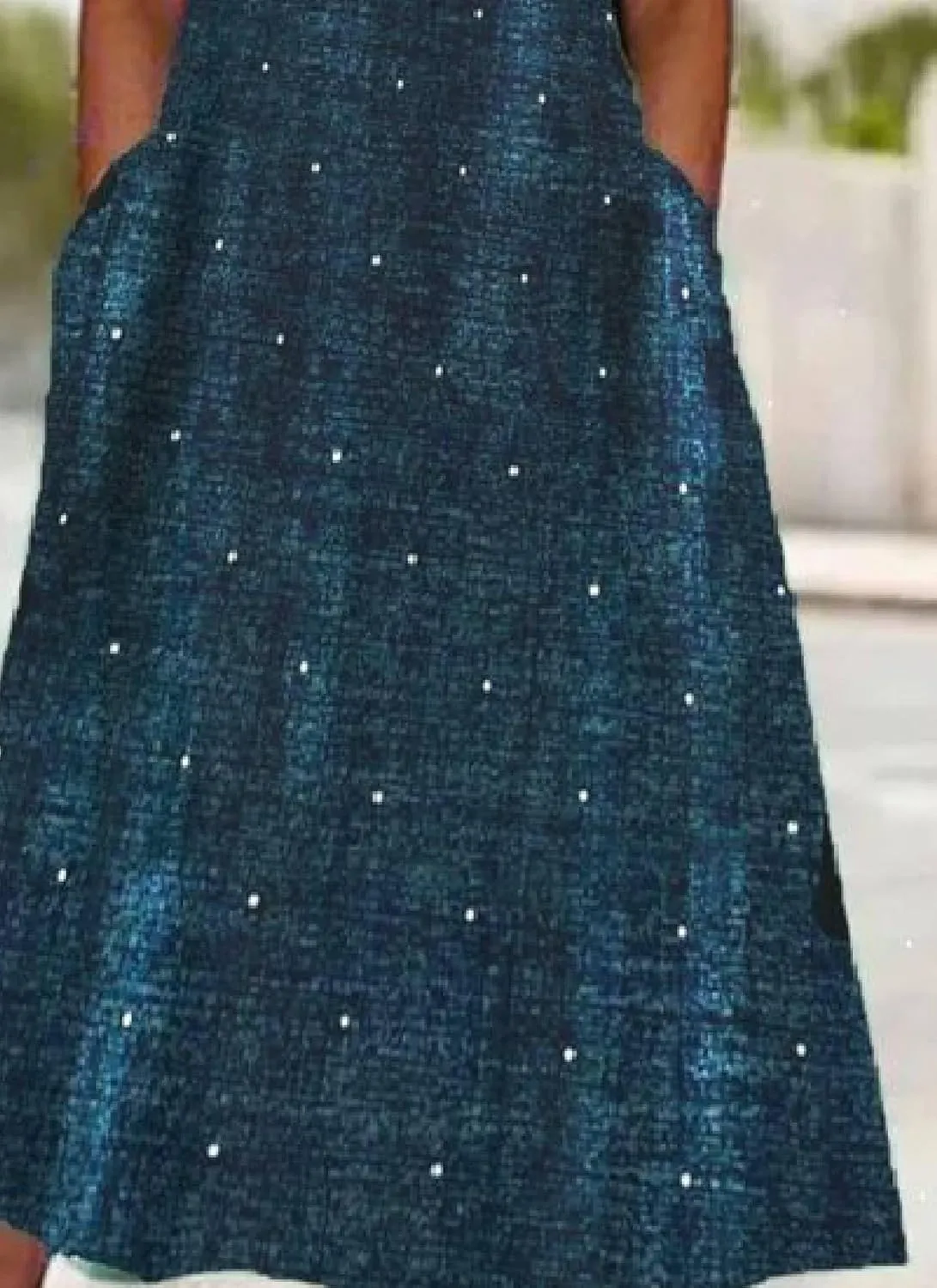 Women's Navy Blue Polka Dot V Neck Midi Dress 2025 Spring Casual Everyday Wear Loose Fit Cotton Day Dress
